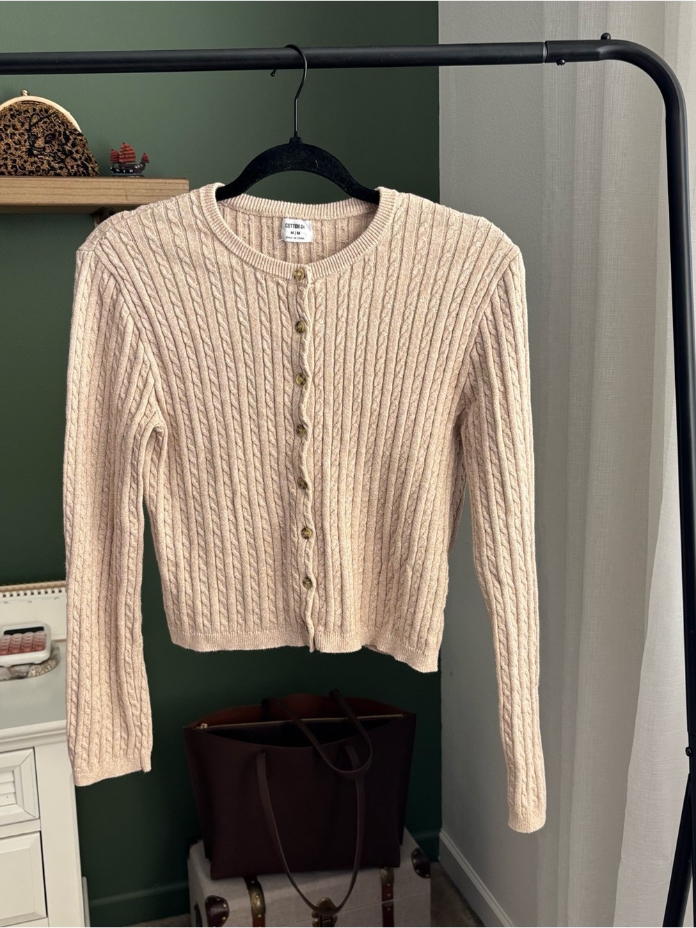 Cotton On Cream Cable-Knit Button Cardigan